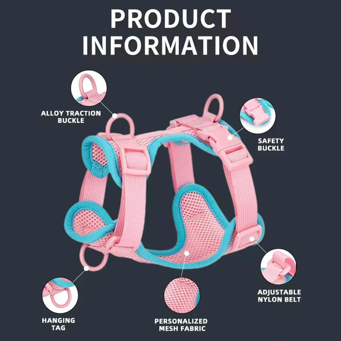 Breathable Mesh Adjustable Dog Cat Harness Summer Pet Vest Harness, Size S - Pink - 6