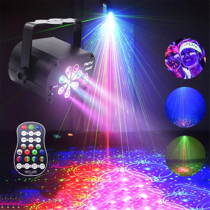 UV 8-hole 120-pattern DJ Disco Light LED Party Lights USB Rechargeable RGB Laser Projection Lamp - 2