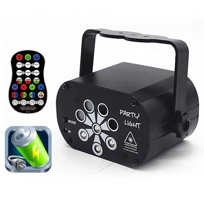 UV 8-hole 120-pattern DJ Disco Light LED Party Lights USB Rechargeable RGB Laser Projection Lamp - 6