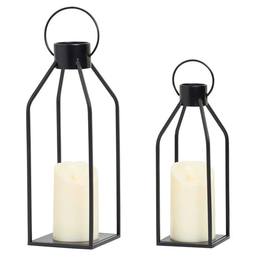 2Pcs / Set Iron Candle Holder with LED Candle Bedside Lamp Lantern Home Decor - 1