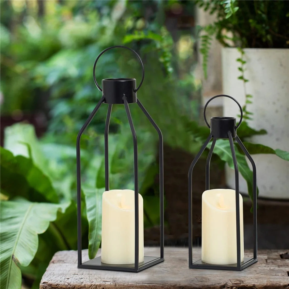 2Pcs / Set Iron Candle Holder with LED Candle Bedside Lamp Lantern Home Decor - 6