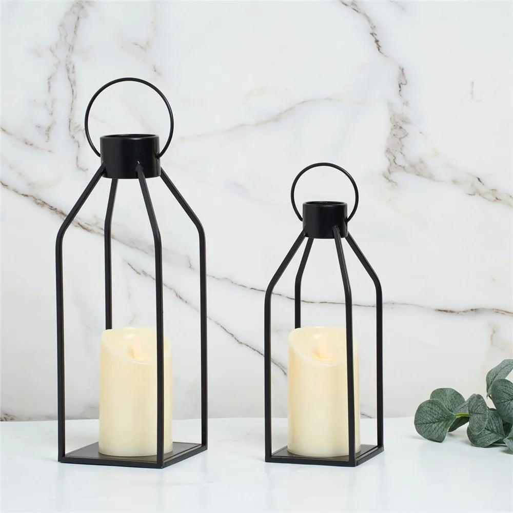2Pcs / Set Iron Candle Holder with LED Candle Bedside Lamp Lantern Home Decor - 7