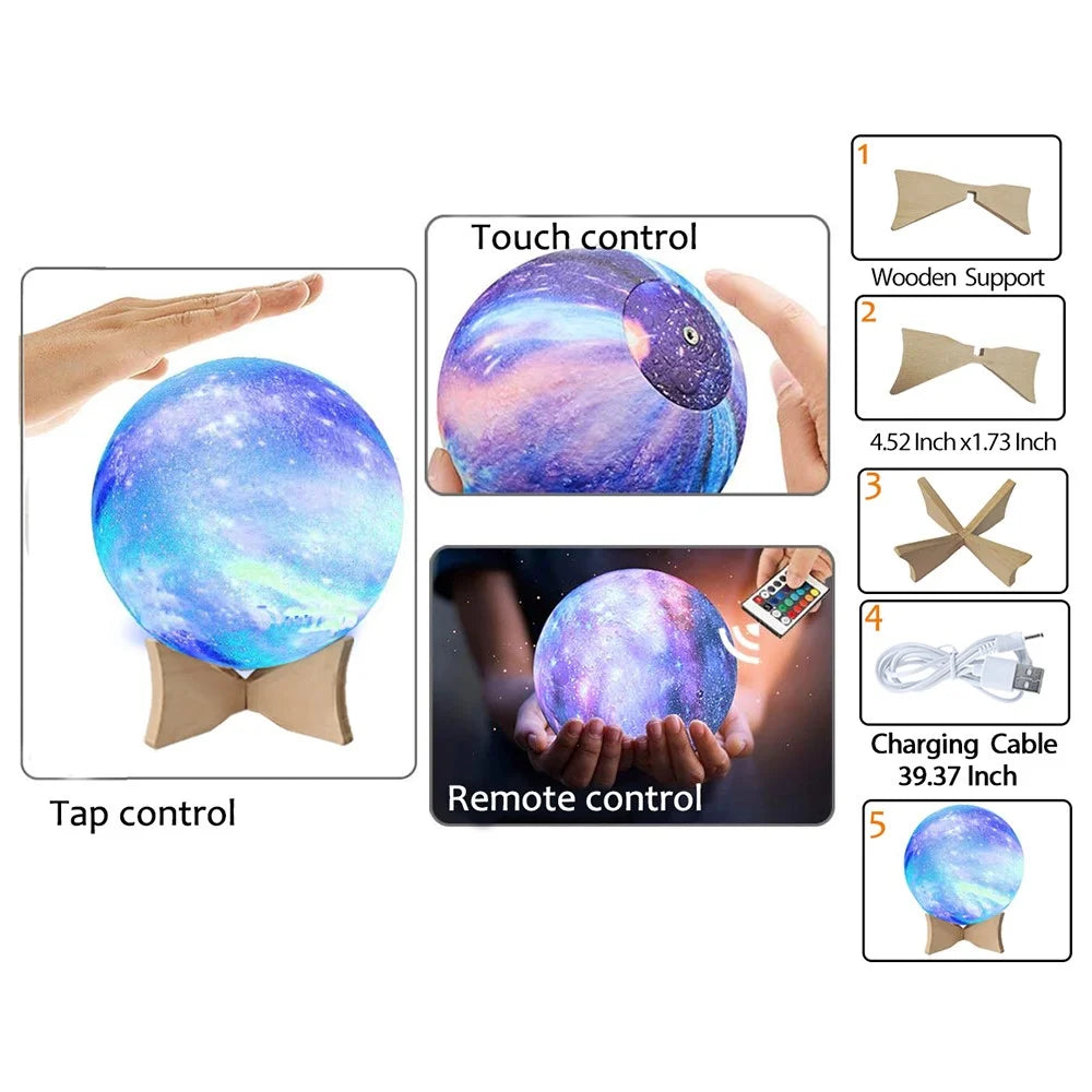 16 Colors LED Moon Light Rechargeable Touch / Tap Control Moon Lamp Home Decor with Remote Control - 3
