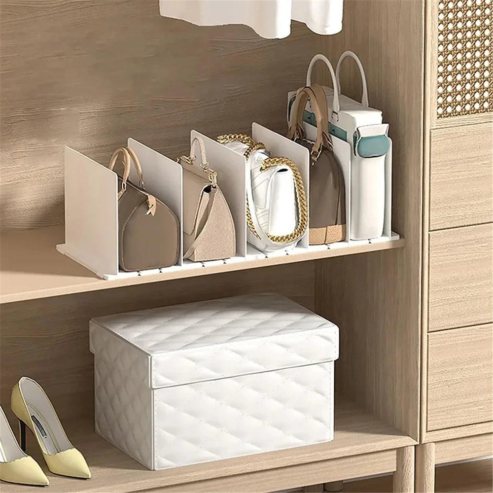 Wardrobe Closet Organizer Shelf 3 Partition Boards Plastic Handbag Storage Rack - 4