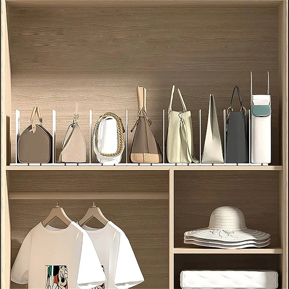 Wardrobe Closet Organizer Shelf 5 Partition Boards Plastic Handbag Storage Rack - 6