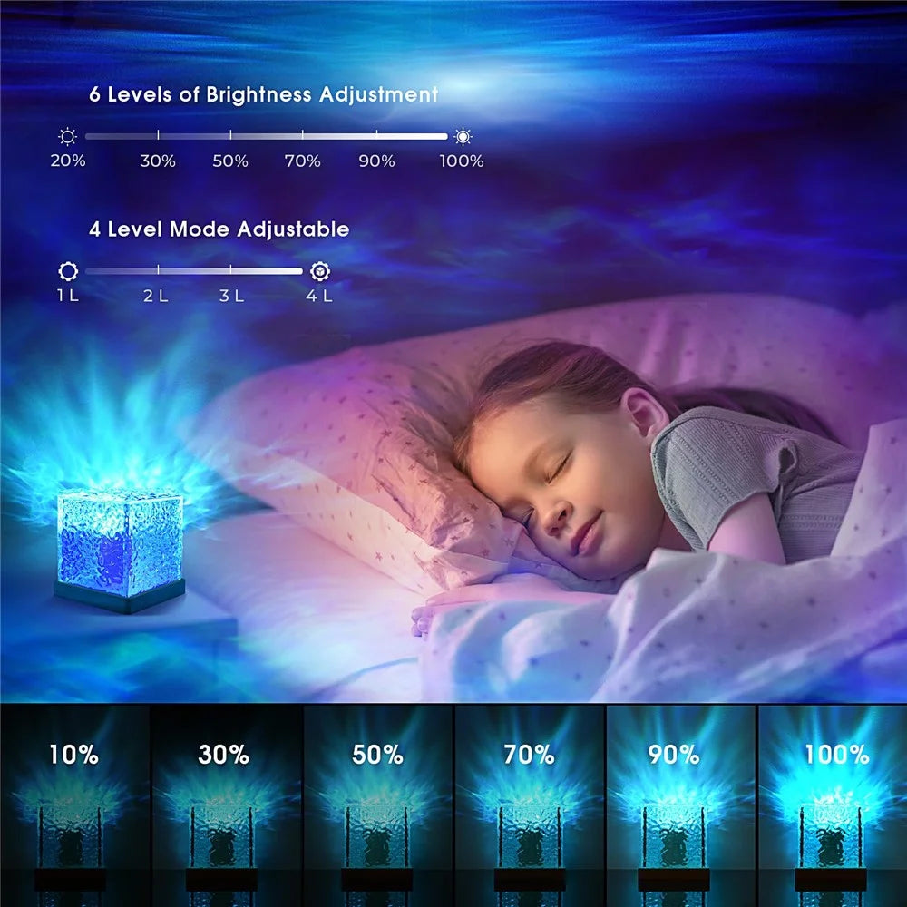 Cube Shape Northern Light Ocean Wave Projector Light 16 Colors Gradual Rotating Flame Lamp - 3