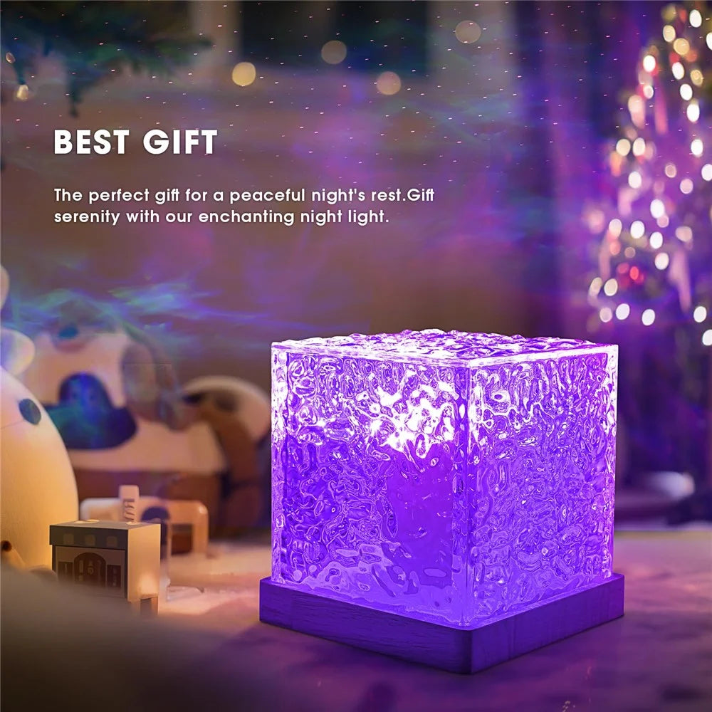Cube Shape Northern Light Ocean Wave Projector Light 16 Colors Gradual Rotating Flame Lamp - 5