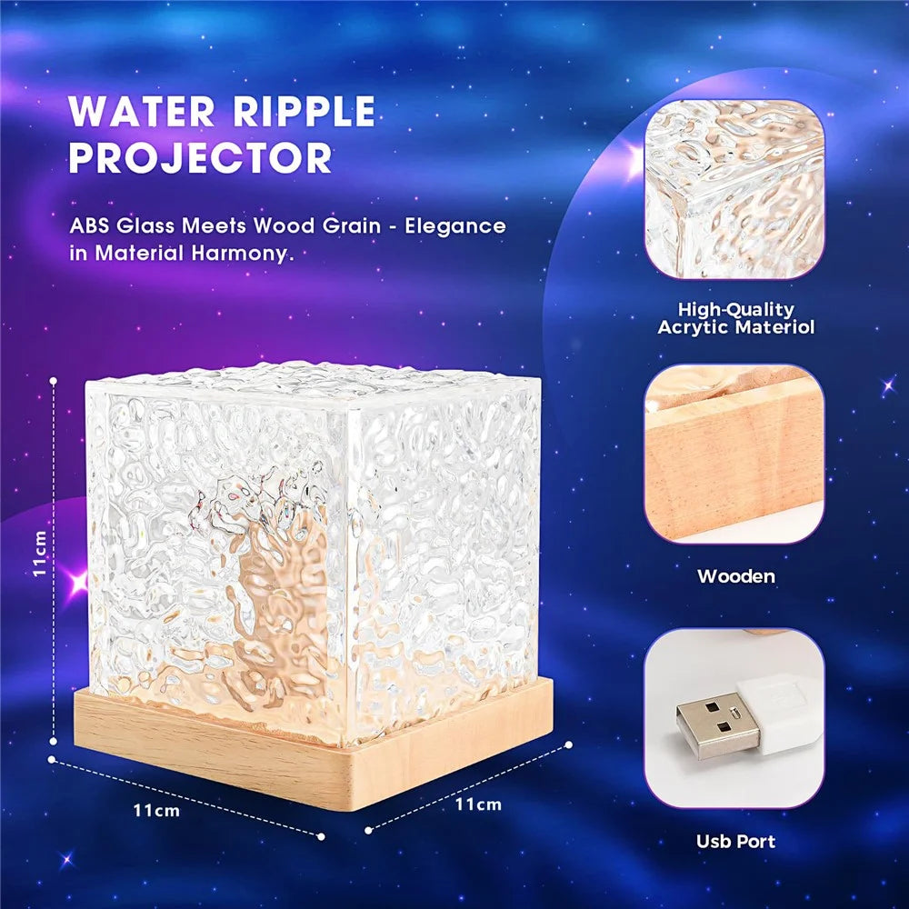 Cube Shape Northern Light Ocean Wave Projector Light 16 Colors Gradual Rotating Flame Lamp - 7