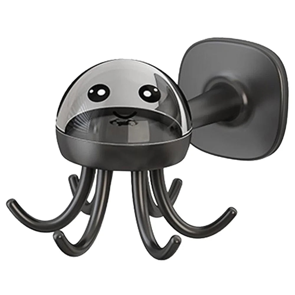 Cute Octopus Kitchen Rotating Hook Punch-Free Wall-Mounted Utensil Hanger - Black - 1