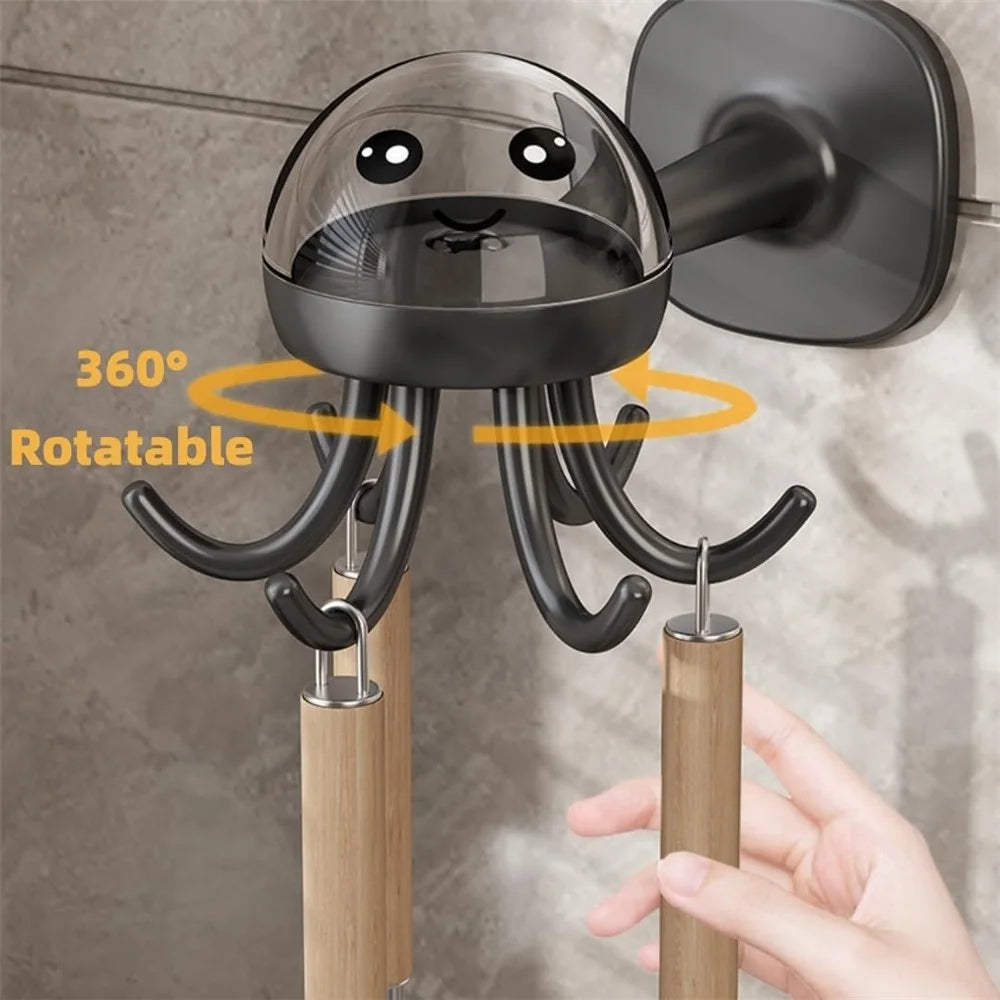 Cute Octopus Kitchen Rotating Hook Punch-Free Wall-Mounted Utensil Hanger - Black - 3