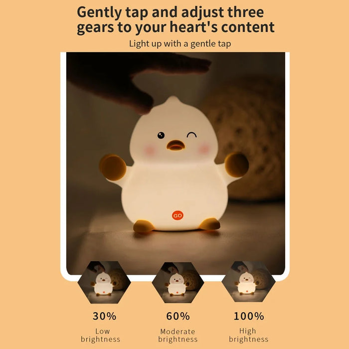 SK-201 Cute Duck Lamp Silicone Night Light LED Bedside Lamp Nursery Nightlight with 30 Minutes Timer - Style A - 4