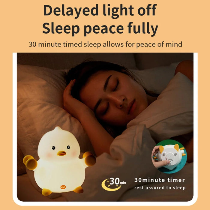 SK-201 Cute Duck Lamp Silicone Night Light LED Bedside Lamp Nursery Nightlight with 30 Minutes Timer - Style A - 6