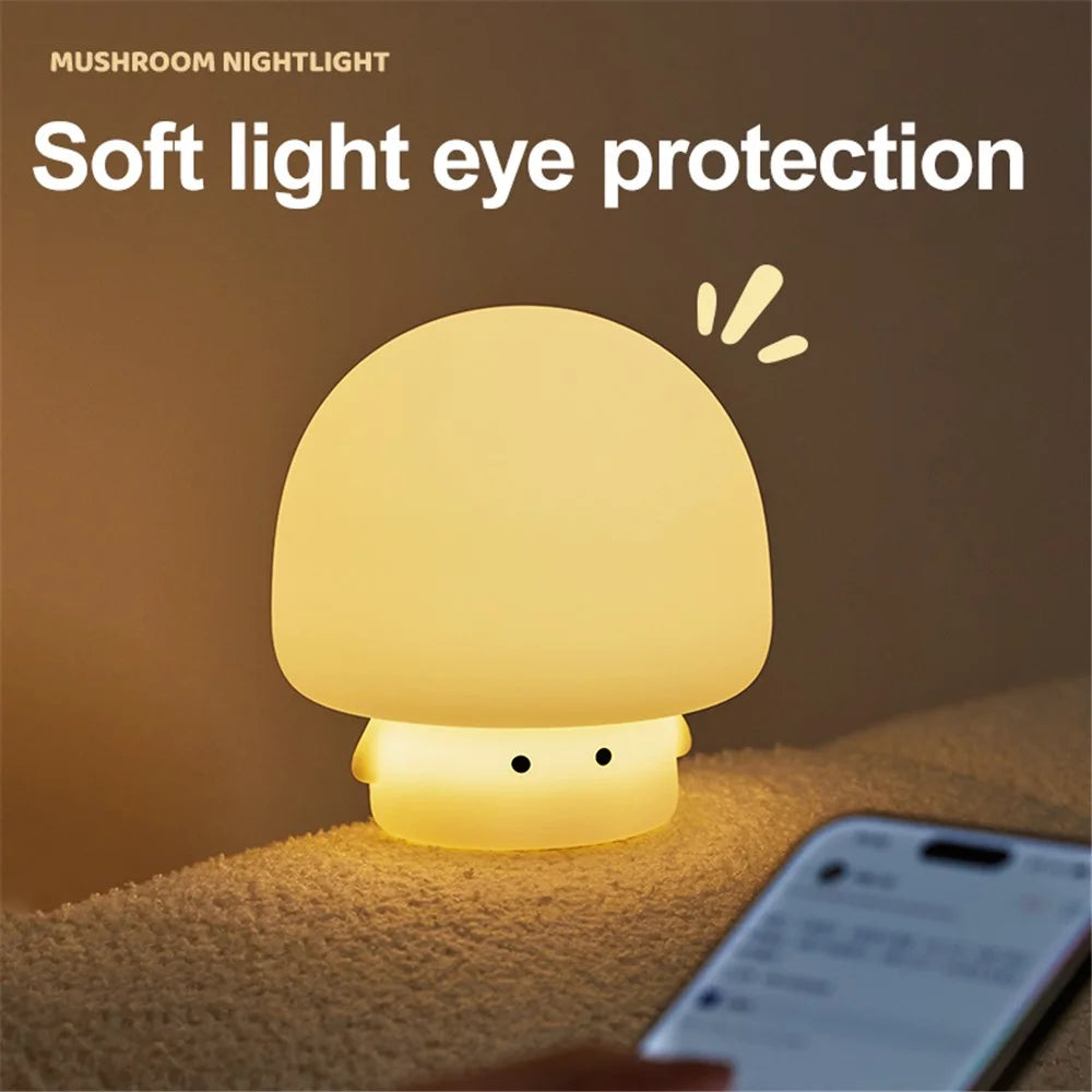 A021 Mushroom Night Light Baby Nursery Cute Silicone Light Bedside Sleep Lamp with 30 Minutes Timer - White - 3