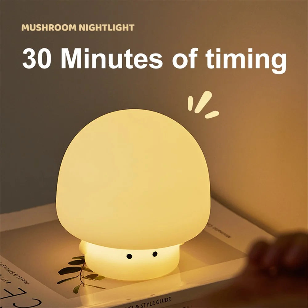 A021 Mushroom Night Light Baby Nursery Cute Silicone Light Bedside Sleep Lamp with 30 Minutes Timer - White - 4