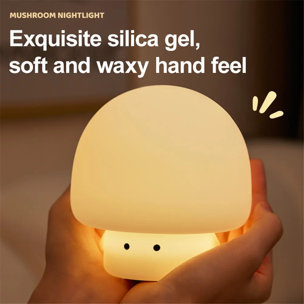 A021 Mushroom Night Light Baby Nursery Cute Silicone Light Bedside Sleep Lamp with 30 Minutes Timer - White - 5