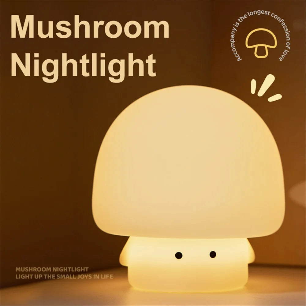 A021 Mushroom Night Light Baby Nursery Cute Silicone Light Bedside Sleep Lamp with 30 Minutes Timer - White - 6