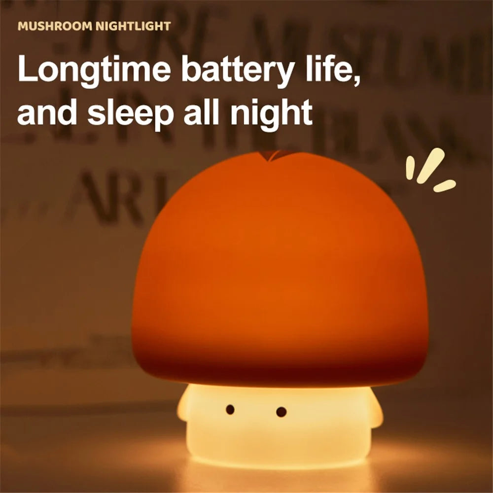 A021 Mushroom Night Light Baby Nursery Cute Silicone Light Bedside Sleep Lamp with 30 Minutes Timer - White - 7