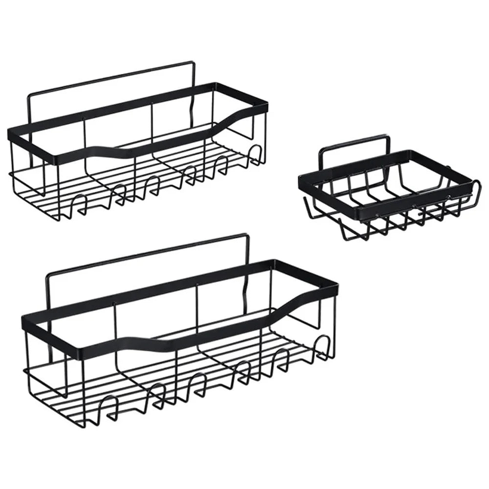 3Pcs / Set 6-Hook Style Punch-Free Carbon Steel Storage Basket Bathroom Draining Organization Rack - 1