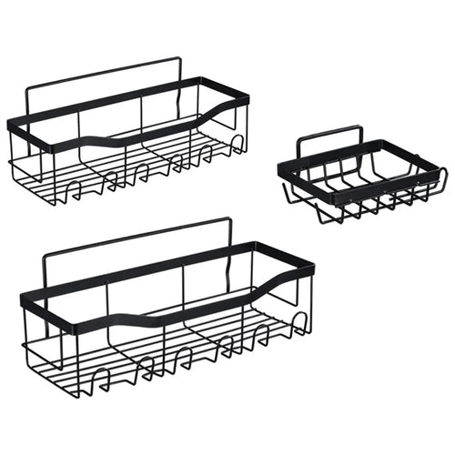 3Pcs / Set 6-Hook Style Punch-Free Carbon Steel Storage Basket Bathroom Draining Organization Rack - 1