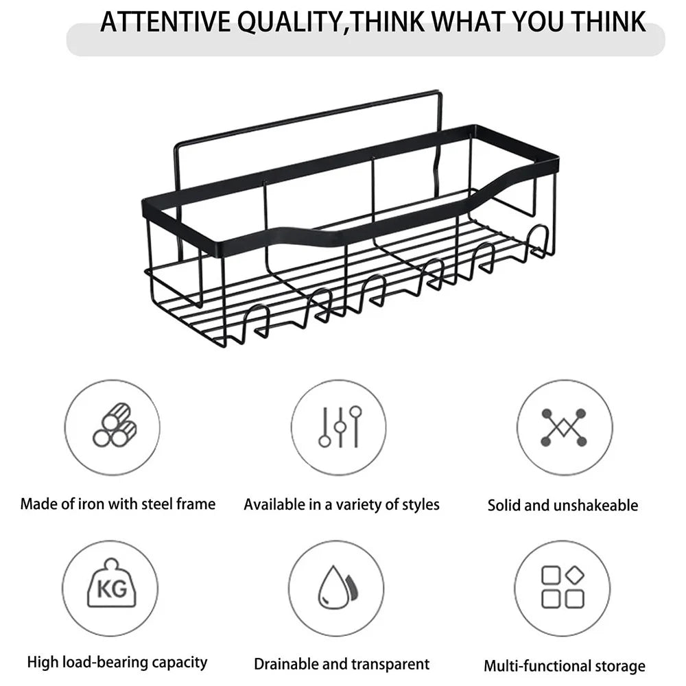 3Pcs / Set 6-Hook Style Punch-Free Carbon Steel Storage Basket Bathroom Draining Organization Rack - 2