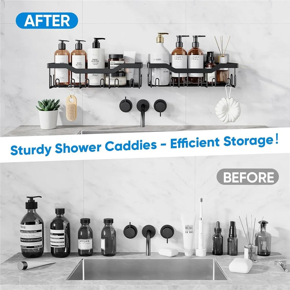 3Pcs / Set 6-Hook Style Punch-Free Carbon Steel Storage Basket Bathroom Draining Organization Rack - 4