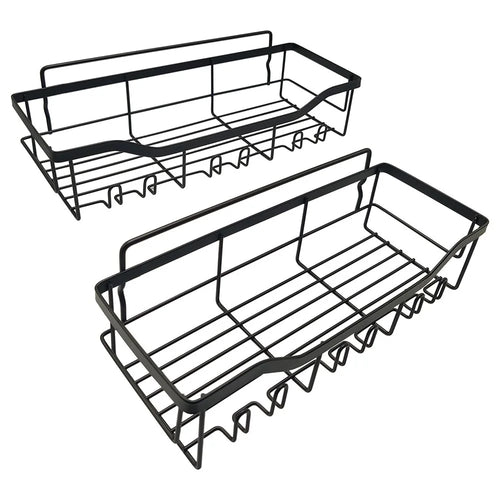 2Pcs / Set 6-Hook Punch-Free Carbon Steel Storage Basket Bathroom Draining Organization Rack - 1