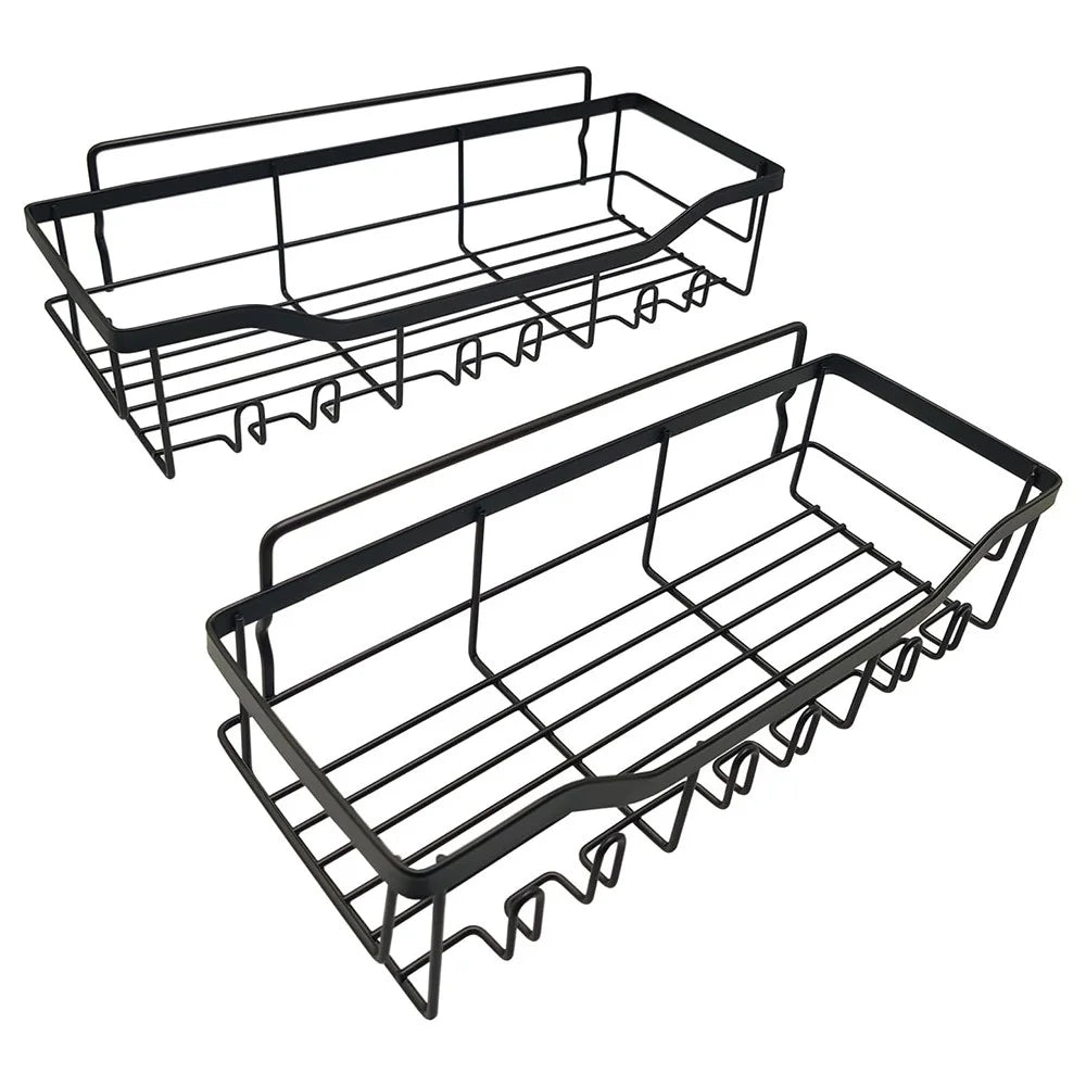 2Pcs / Set 6-Hook Punch-Free Carbon Steel Storage Basket Bathroom Draining Organization Rack - 1