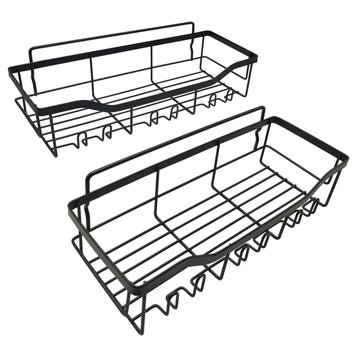 2Pcs / Set 6-Hook Punch-Free Carbon Steel Storage Basket Bathroom Draining Organization Rack - 1