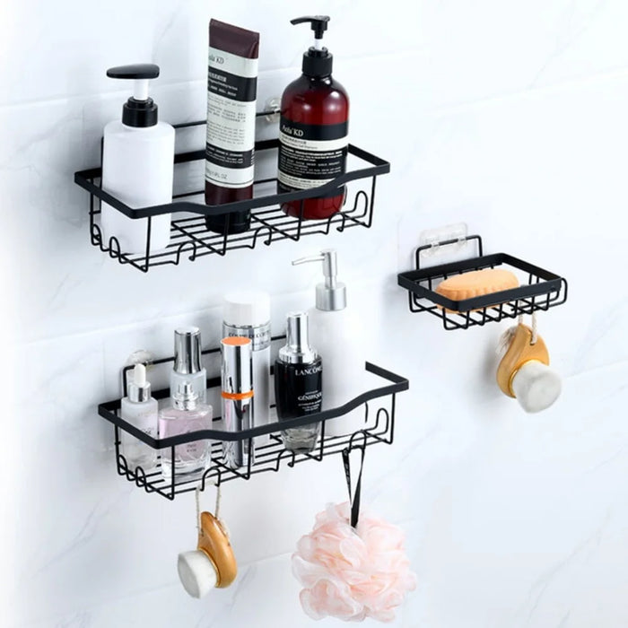 2Pcs / Set 6-Hook Punch-Free Carbon Steel Storage Basket Bathroom Draining Organization Rack - 5