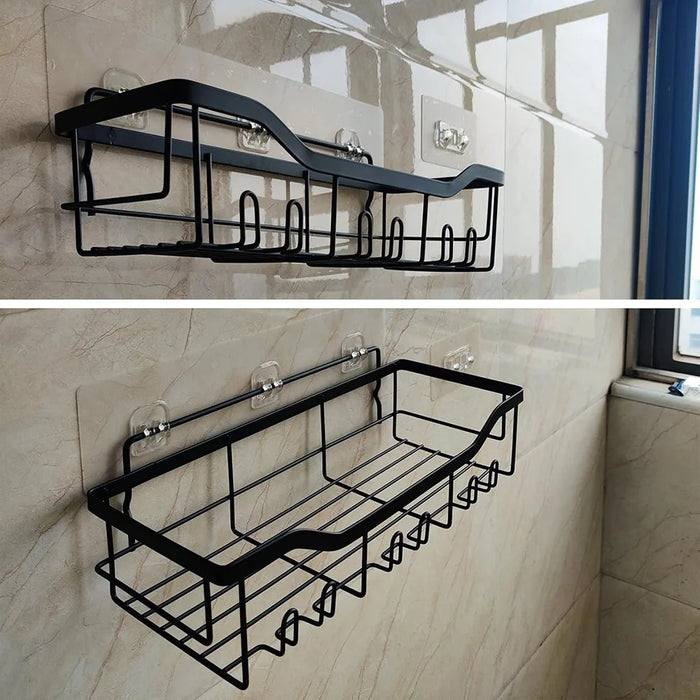2Pcs / Set 6-Hook Punch-Free Carbon Steel Storage Basket Bathroom Draining Organization Rack - 6