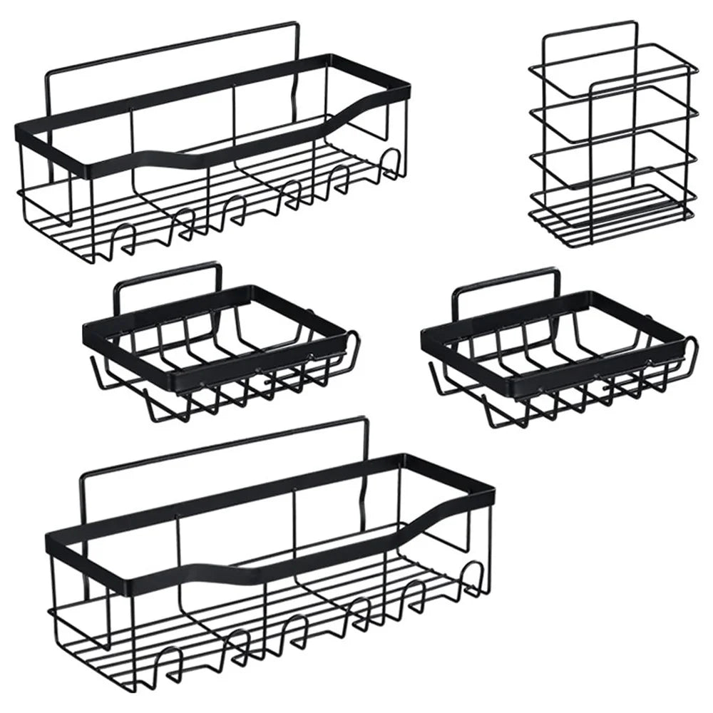 5Pcs / Set 6-Hook Style Punch-Free Carbon Steel Storage Basket Bathroom Draining Organization Rack - 1