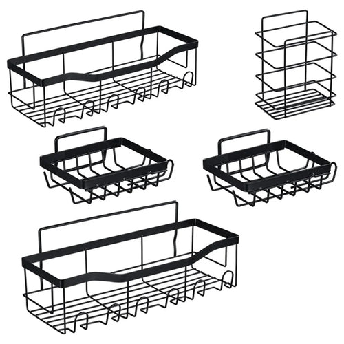 5Pcs / Set 6-Hook Style Punch-Free Carbon Steel Storage Basket Bathroom Draining Organization Rack - 1