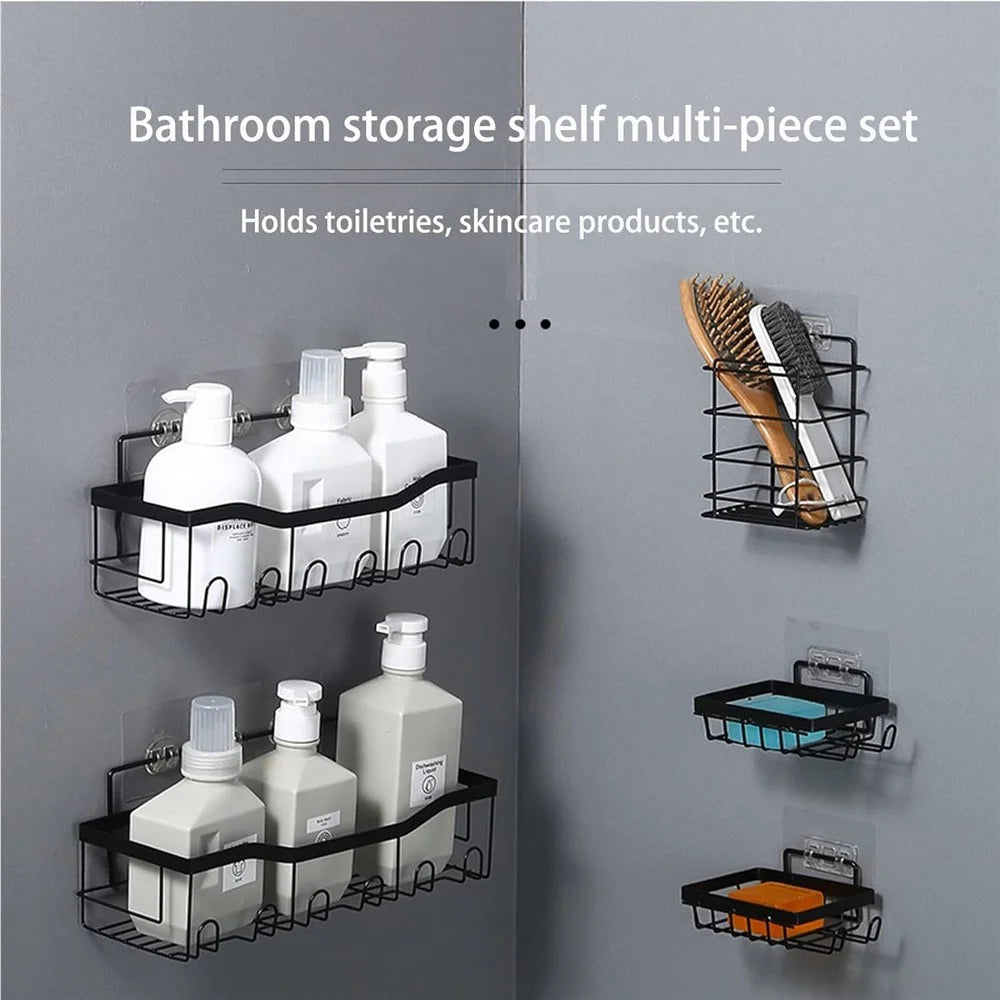 5Pcs / Set 6-Hook Style Punch-Free Carbon Steel Storage Basket Bathroom Draining Organization Rack - 2