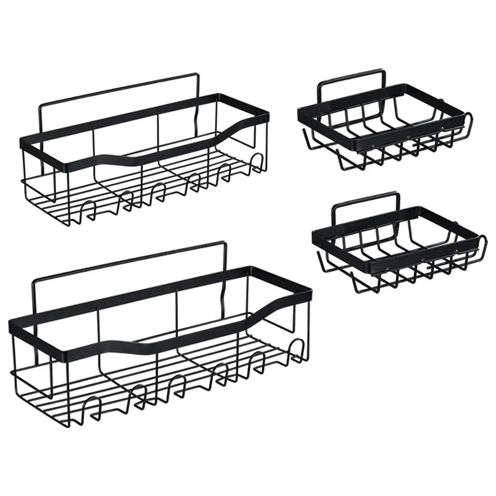 4Pcs / Set 6-Hook Style Punch-Free Carbon Steel Storage Basket Bathroom Draining Organization Rack - 1