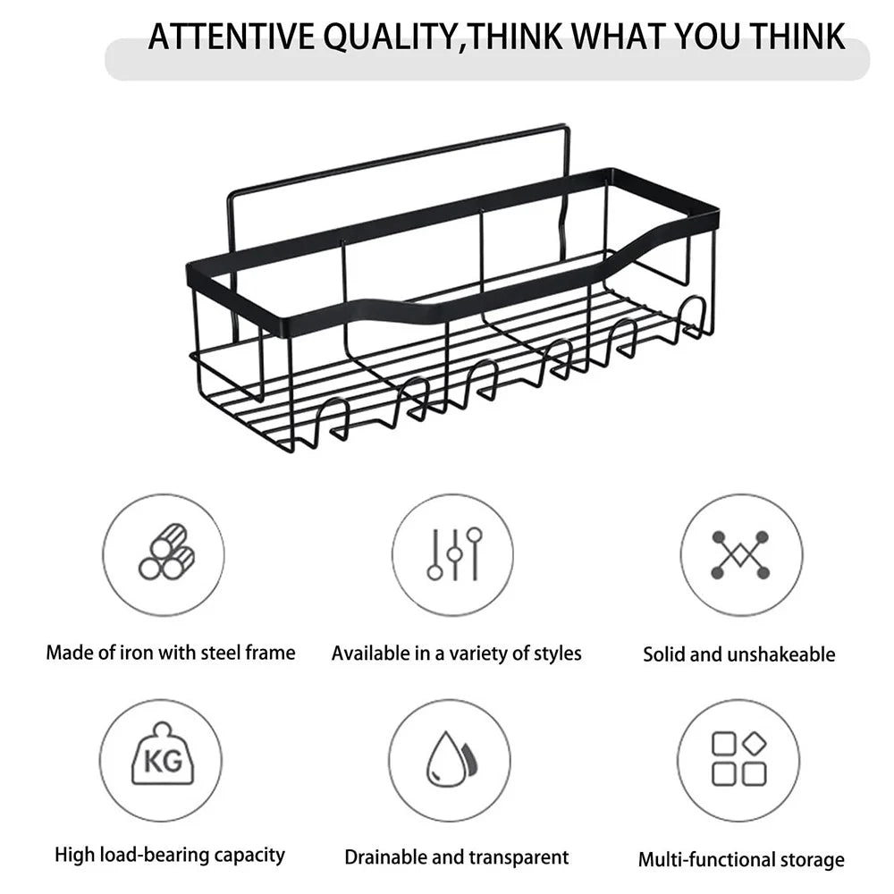 4Pcs / Set 6-Hook Style Punch-Free Carbon Steel Storage Basket Bathroom Draining Organization Rack - 2