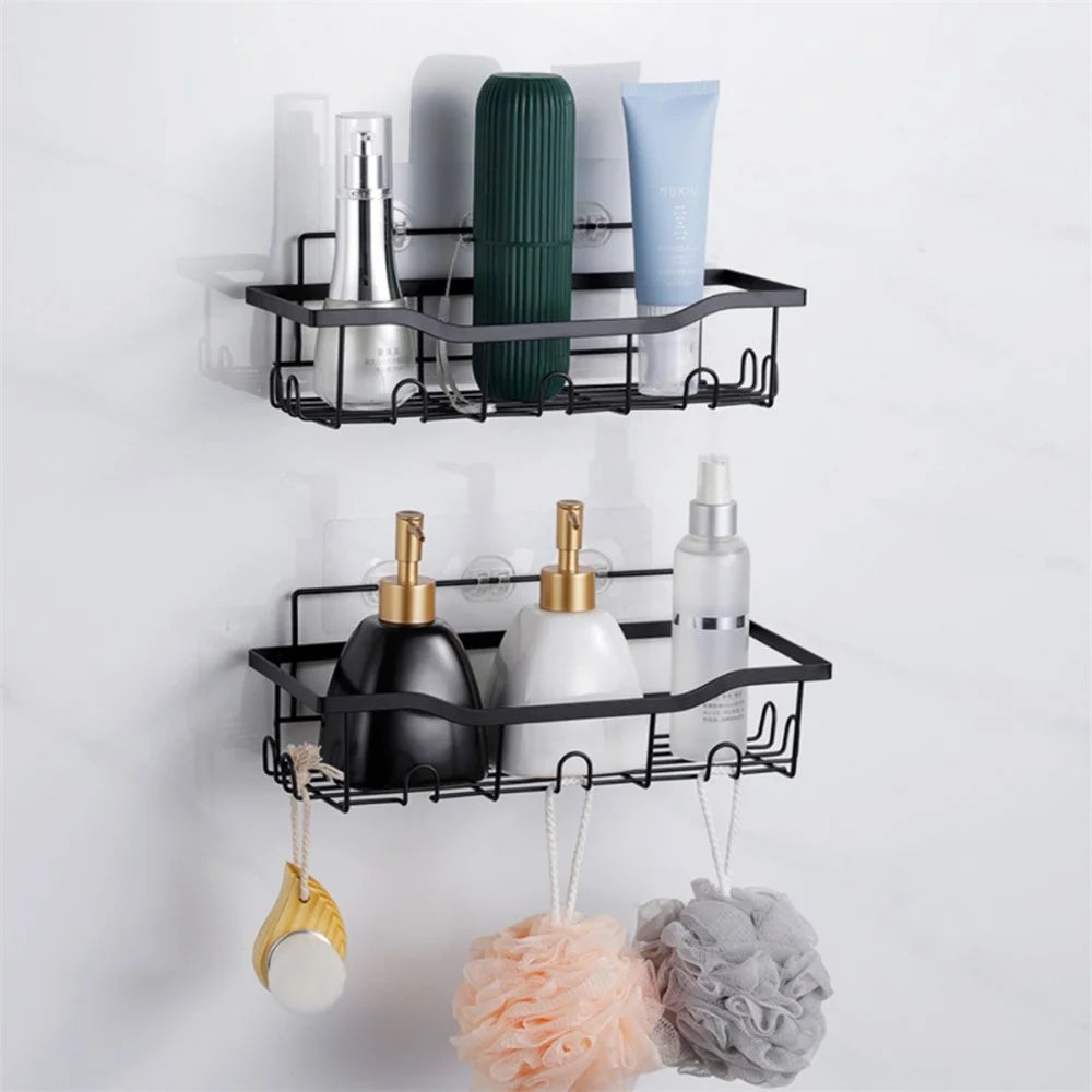 4Pcs / Set 6-Hook Style Punch-Free Carbon Steel Storage Basket Bathroom Draining Organization Rack - 4