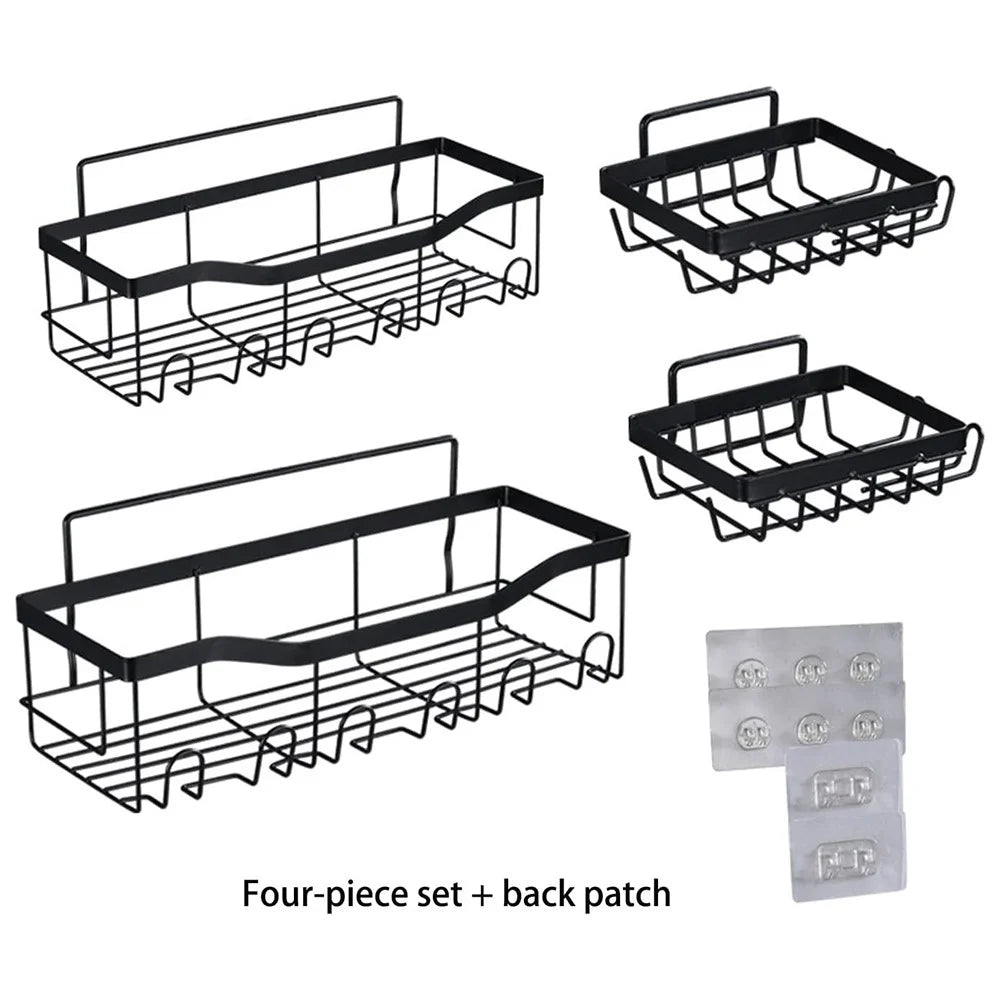 4Pcs / Set 6-Hook Style Punch-Free Carbon Steel Storage Basket Bathroom Draining Organization Rack - 7