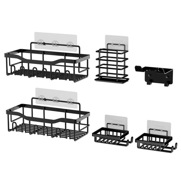 6Pcs / Set 6-Hook Style Punch-Free Carbon Steel Storage Basket Bathroom Draining Organization Rack - 1