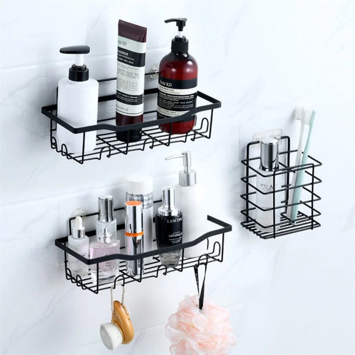 6Pcs / Set 6-Hook Style Punch-Free Carbon Steel Storage Basket Bathroom Draining Organization Rack - 6