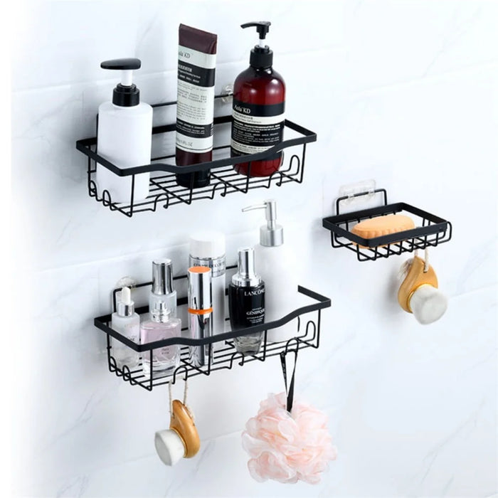 6Pcs / Set 6-Hook Style Punch-Free Carbon Steel Storage Basket Bathroom Draining Organization Rack - 7