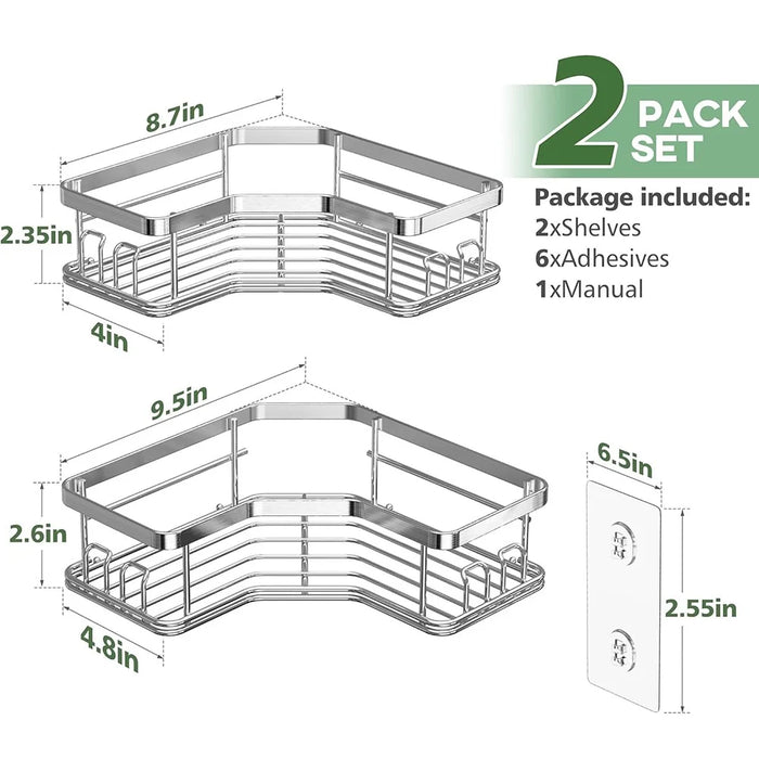 2Pcs L-Shape Punch-Free Iron Storage Rack Bathroom Kitchen Organization Corner Mounted Shelf - Silver - 7