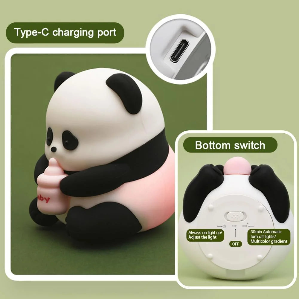 Panda Night Light Dimmable Led Lamp Rechargeable Bedside Touch Silicone Colorful Night Light - 7