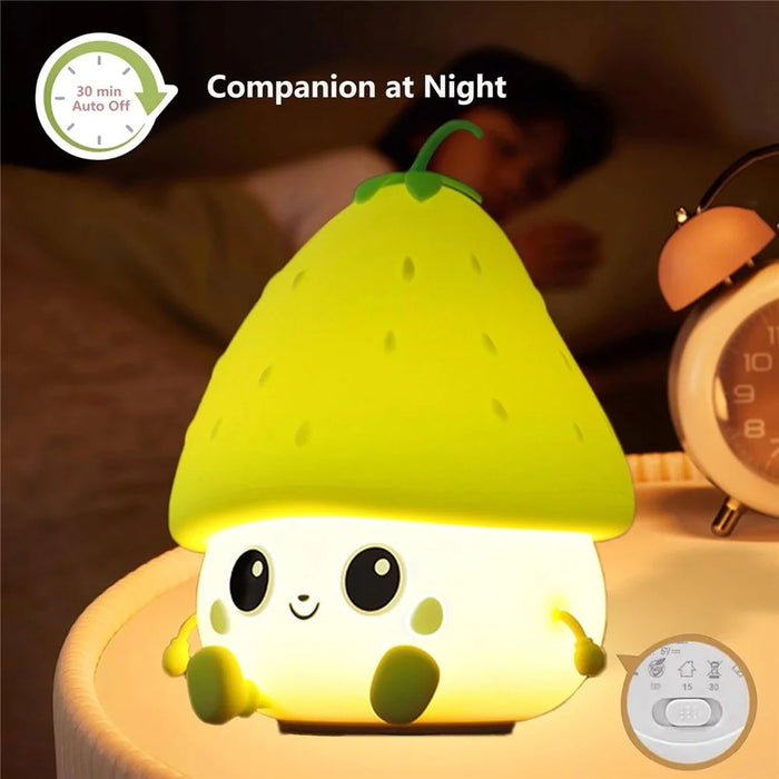 Strawberry Night Light USB Rechargeable Nursery Lamp 2 Brightness Dimmable Squishy Night Light for Bedroom - Green - 2
