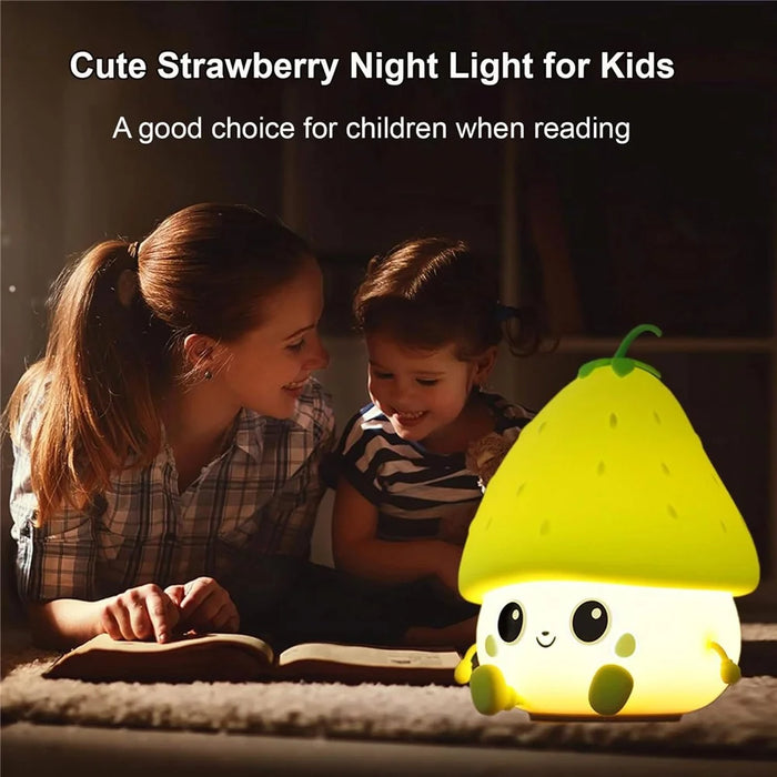 Strawberry Night Light USB Rechargeable Nursery Lamp 2 Brightness Dimmable Squishy Night Light for Bedroom - Green - 3