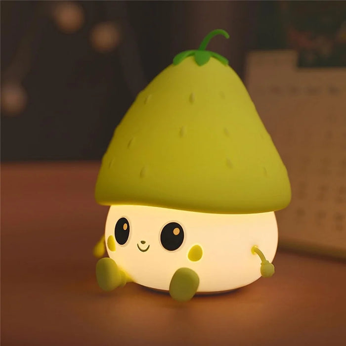 Strawberry Night Light USB Rechargeable Nursery Lamp 2 Brightness Dimmable Squishy Night Light for Bedroom - Green - 5