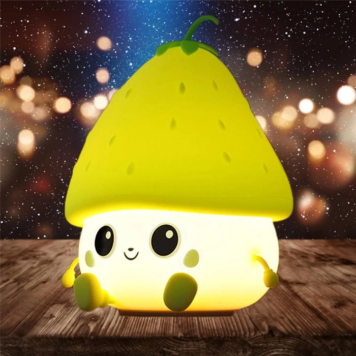 Strawberry Night Light USB Rechargeable Nursery Lamp 2 Brightness Dimmable Squishy Night Light for Bedroom - Green - 6