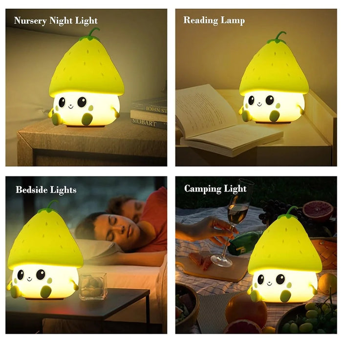 Strawberry Night Light USB Rechargeable Nursery Lamp 2 Brightness Dimmable Squishy Night Light for Bedroom - Green - 7