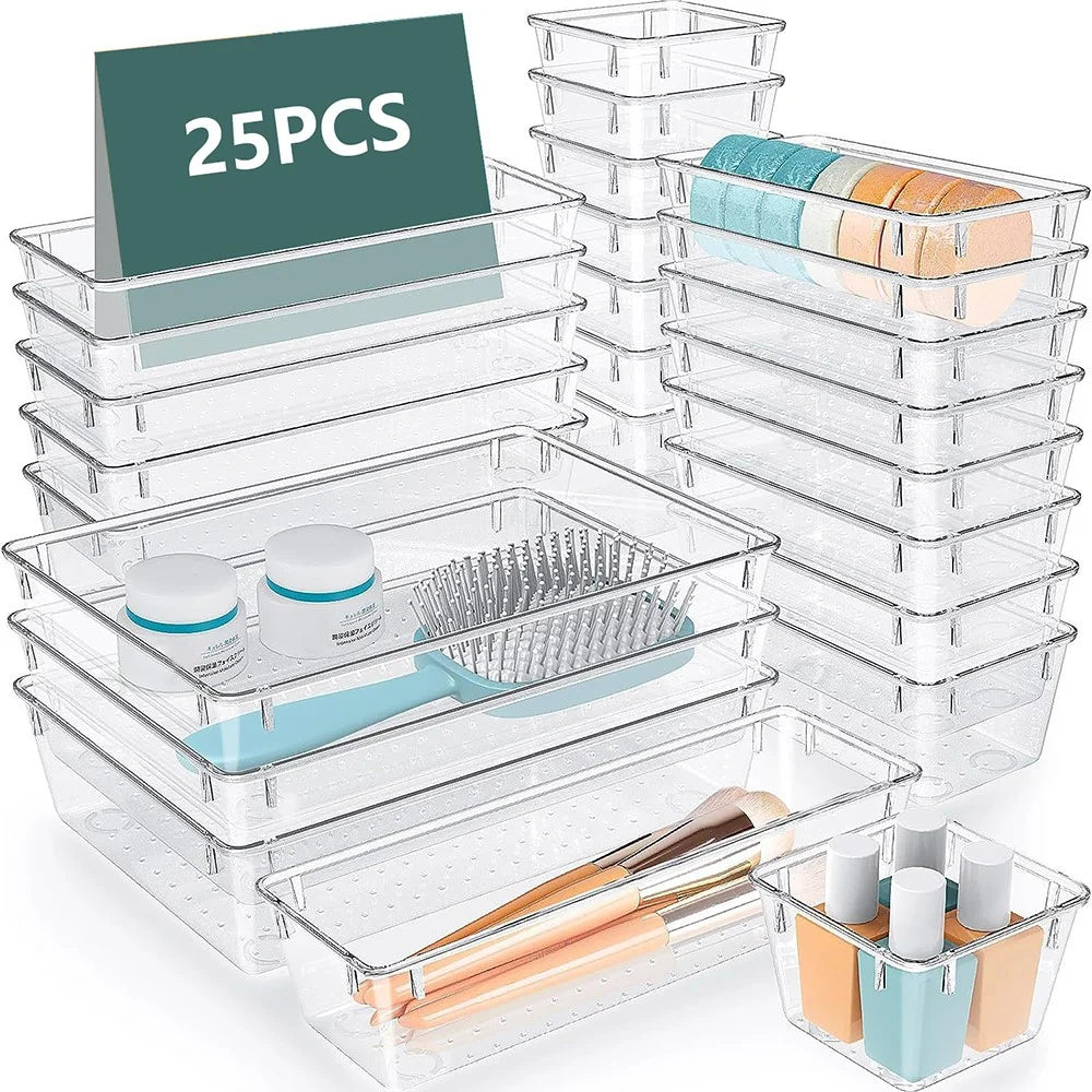 25Pcs / Set Non-Slip Transparent PET Storage Box for Drawers Jewelry Makeup Organizer Container - 1