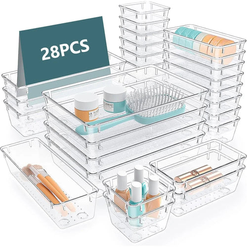 28Pcs / Set Non-Slip Transparent PET Storage Box for Drawers Jewelry Makeup Organizer Container - 1