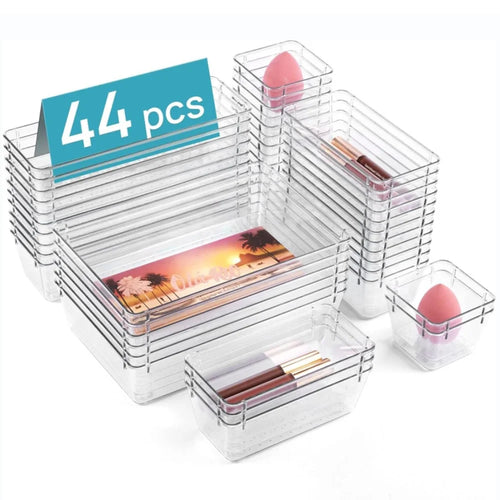 44Pcs / Set Non-Slip Transparent PET Storage Box for Drawers Jewelry Makeup Organizer Container - 1